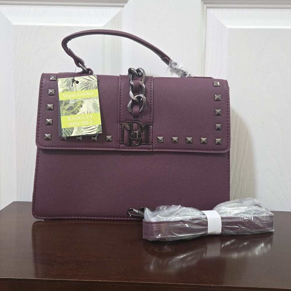 Badgley Mischka Plum Studded Satchel